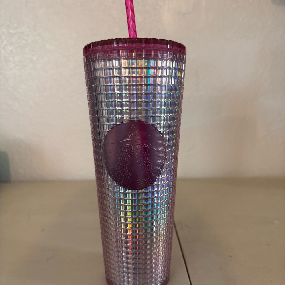 Starbucks 2023 Bubblegum Silver Gradient Iridescent Tumbler with Straw